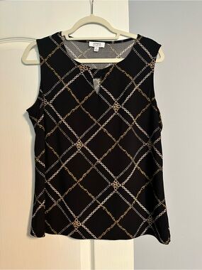 Jones Studio Black Sleeveless Chain-Print Shell